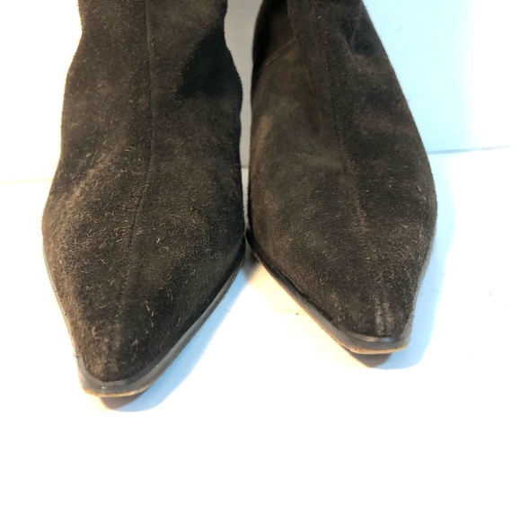 SAKS FIFTH AVENUE Dark Brown Rabbit Fur and Suede Knee High Boots - Picture 6 of 12